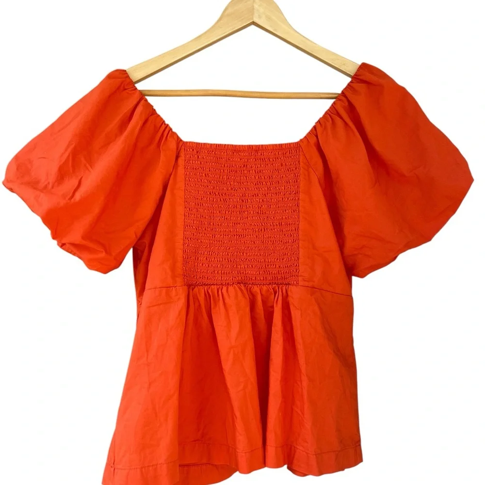 Old Navy Size Large Women’s Orange Ruffled puff sleeve Blouse smocked back